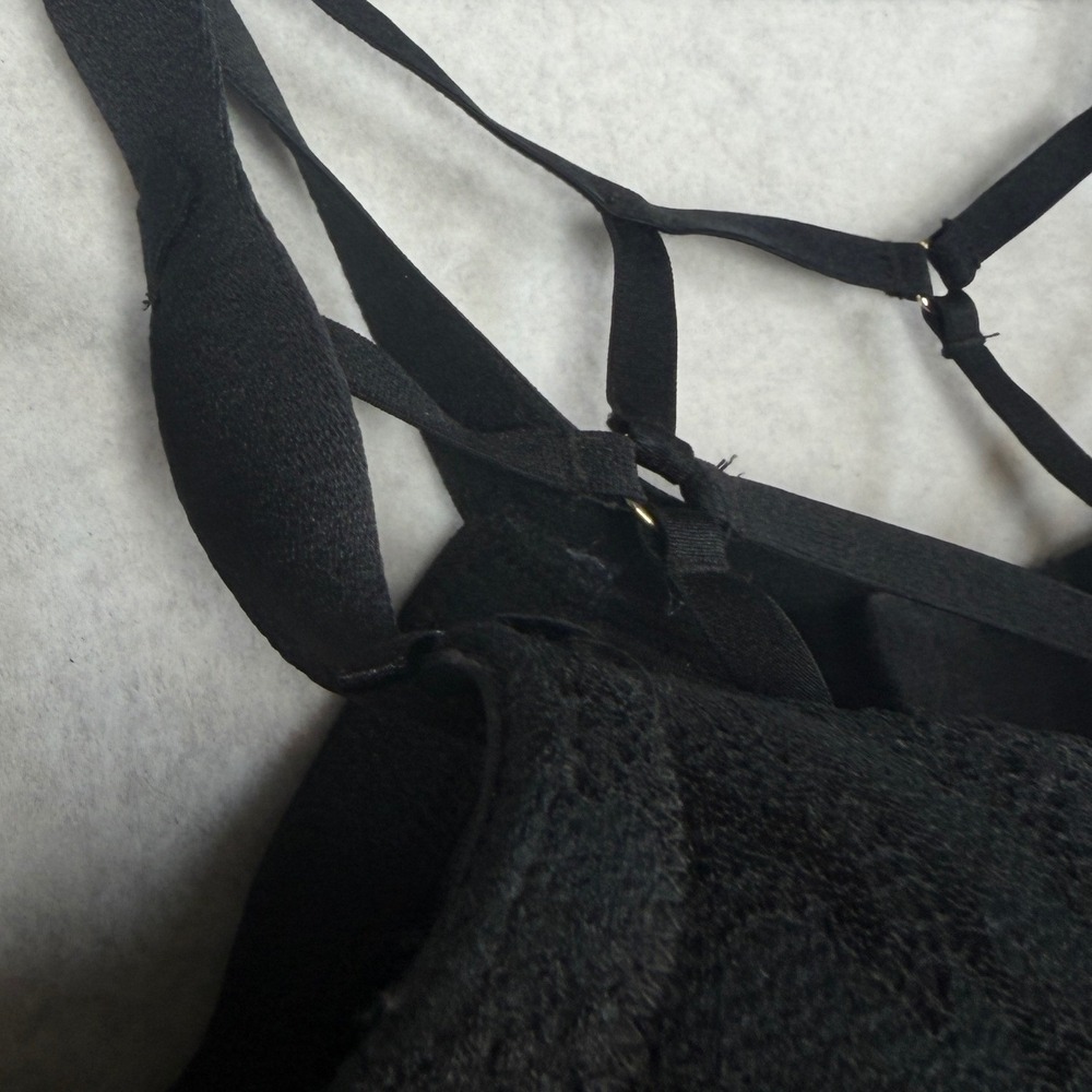 Cacique Black Lace Cage Strap Lightly Lined Balconette Bra 40DDD 610635, 1 Flaw - Picture 6 of 16